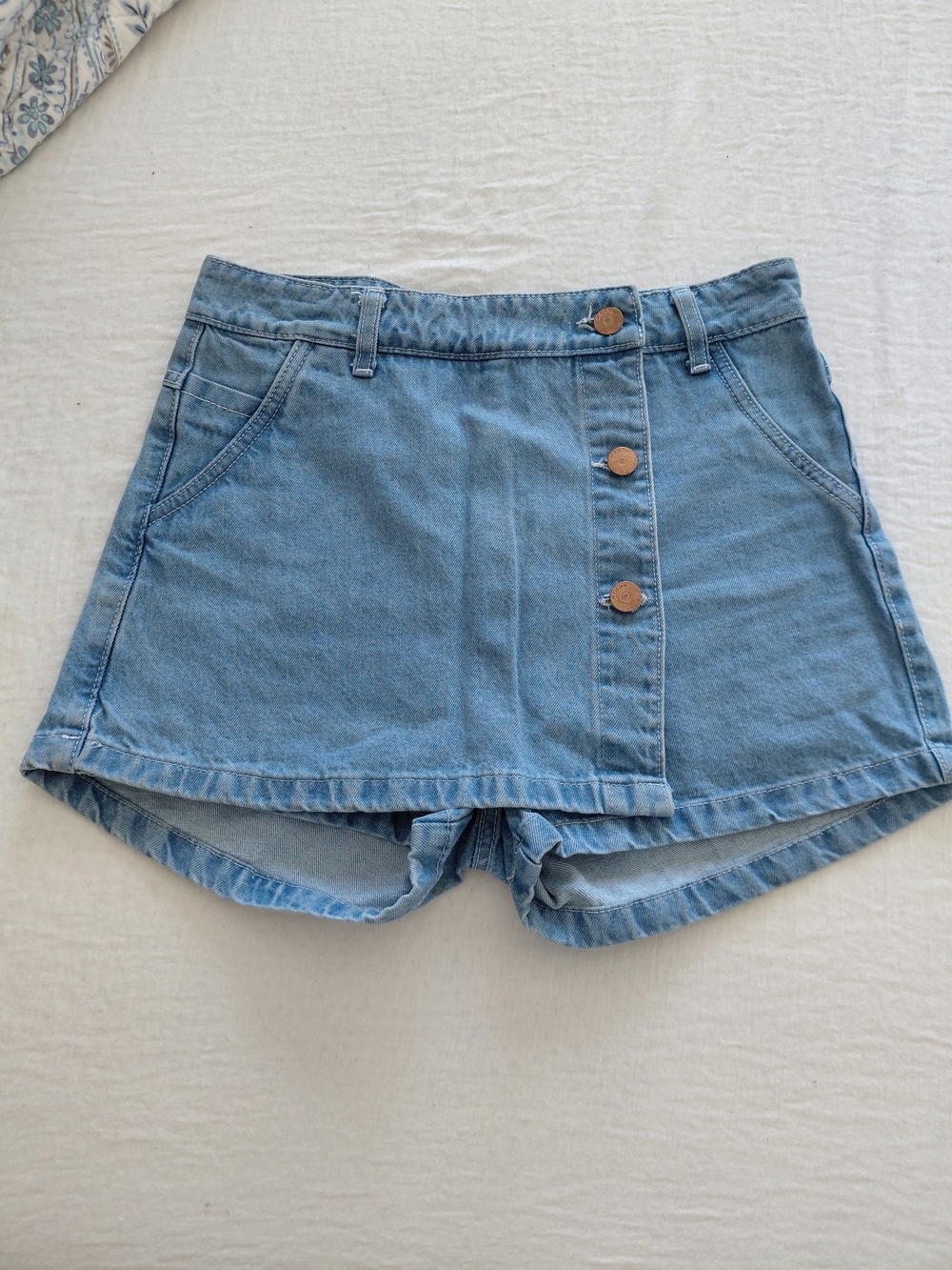 Light Blue Denim Button-Front Women's Shorts